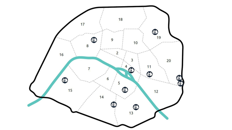 Carte des 10 établissements du FEDER UIA Cours d'écoles Oasis