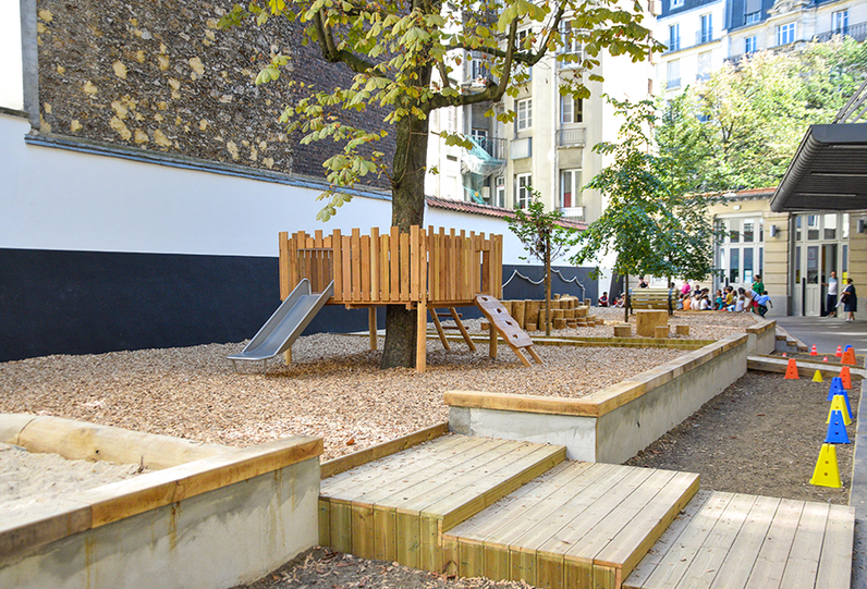Nouvelle cour Oasis de l'école maternelle Sarrette, Paris 14e