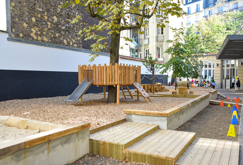 Nouvelle cour Oasis de l'école maternelle Sarrette, Paris 14e