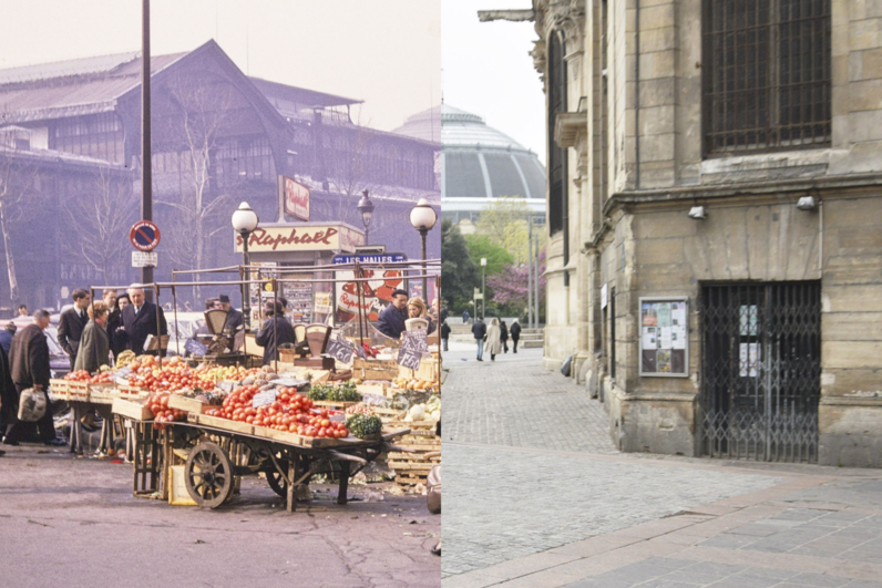 Angle des rues Montmartre et de Turbigo, photographies de 1970 et de 2026