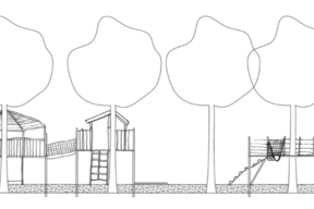 Coupe sur les plateformes de jeux autour des arbres